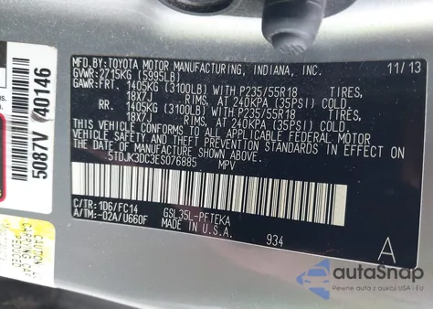 2014 Toyota Sienna Le 7 Passenger from USA, damaged, VIN 5TDJK3DC3ES076885